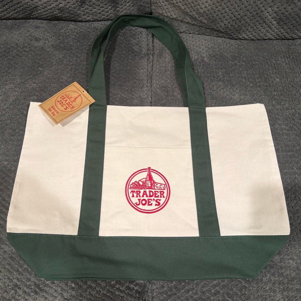 Trader Joe's Large Limited Edition Green and Cream Tote Bag